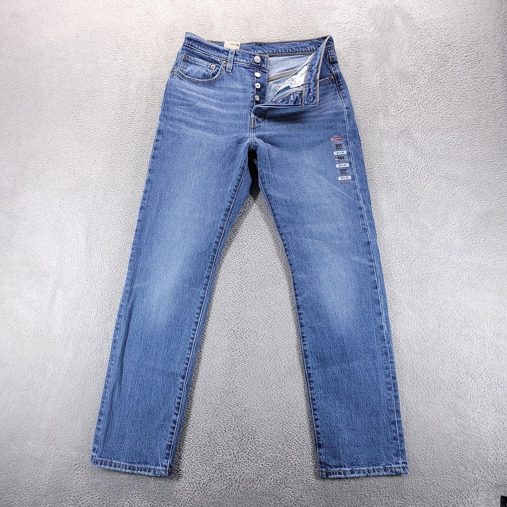 Levis 501 Jeans Womens 29 Blue Regular Straight Medium Wash Button Fly Denim
